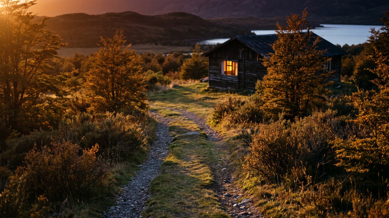 Camino a la cabaña, última luz