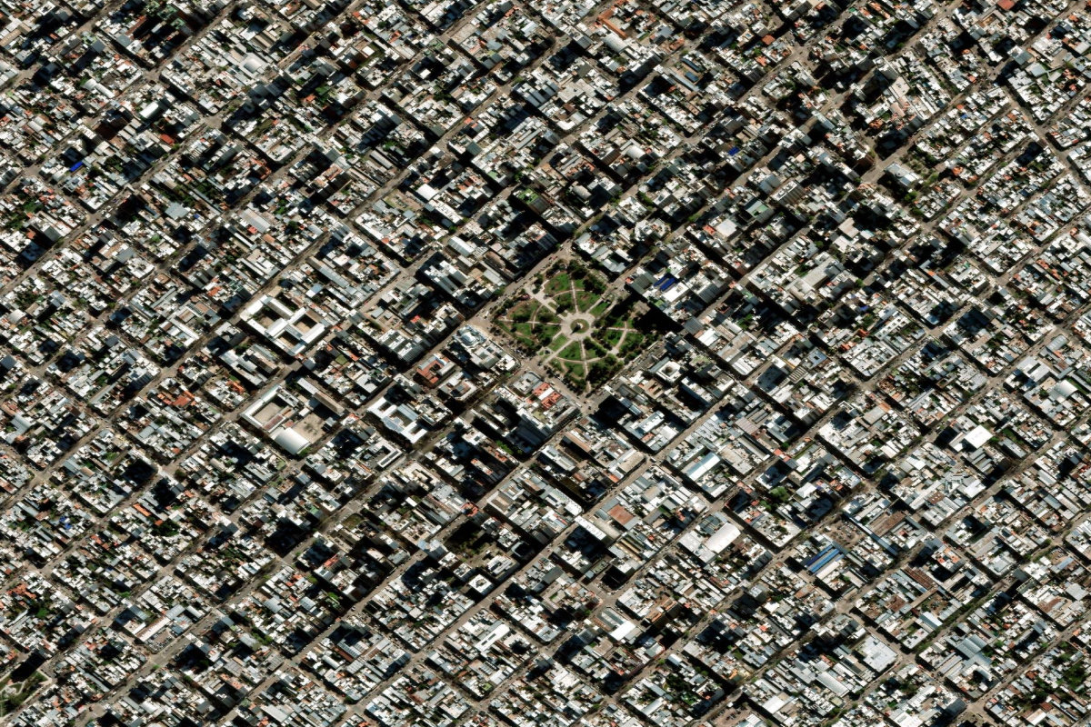 Vista satelital del centro de Bahía Blanca con la ubicación de demostración del estudio