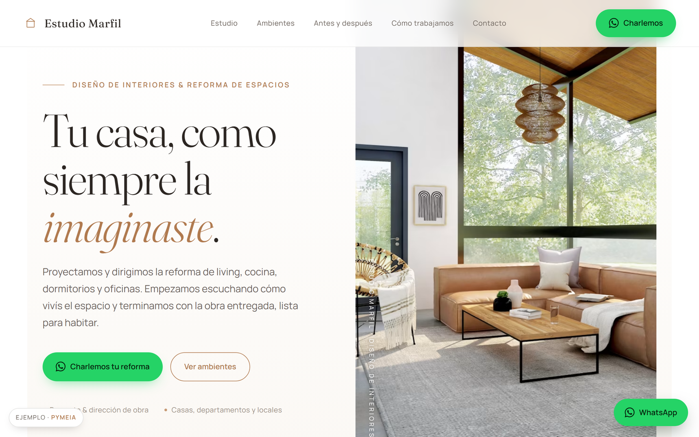Web de ejemplo para un estudio de diseño de interiores