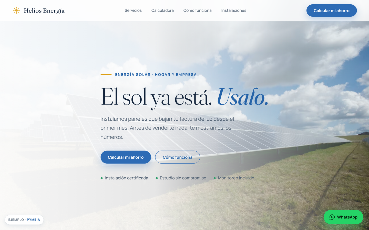Web de ejemplo para una empresa de energía solar
