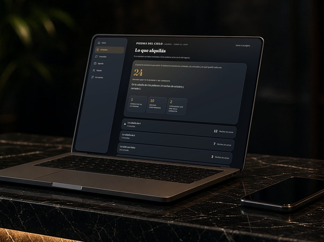 El panel de la muestra de cabañas en una notebook