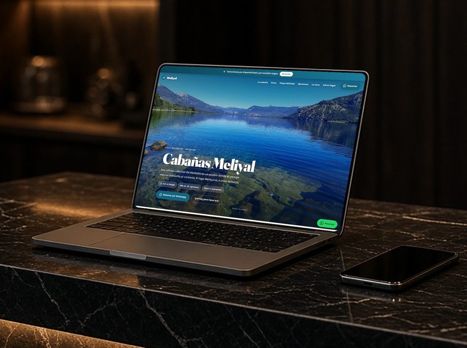 La página de Cabañas Meliyal en una notebook